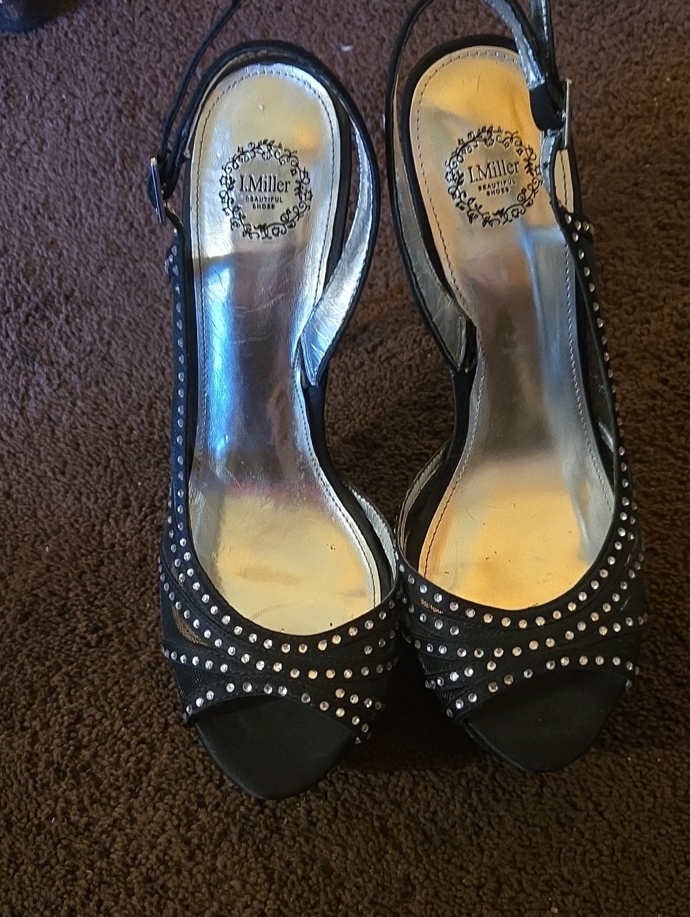 Black Studded Peep-Toe Slingback Heels